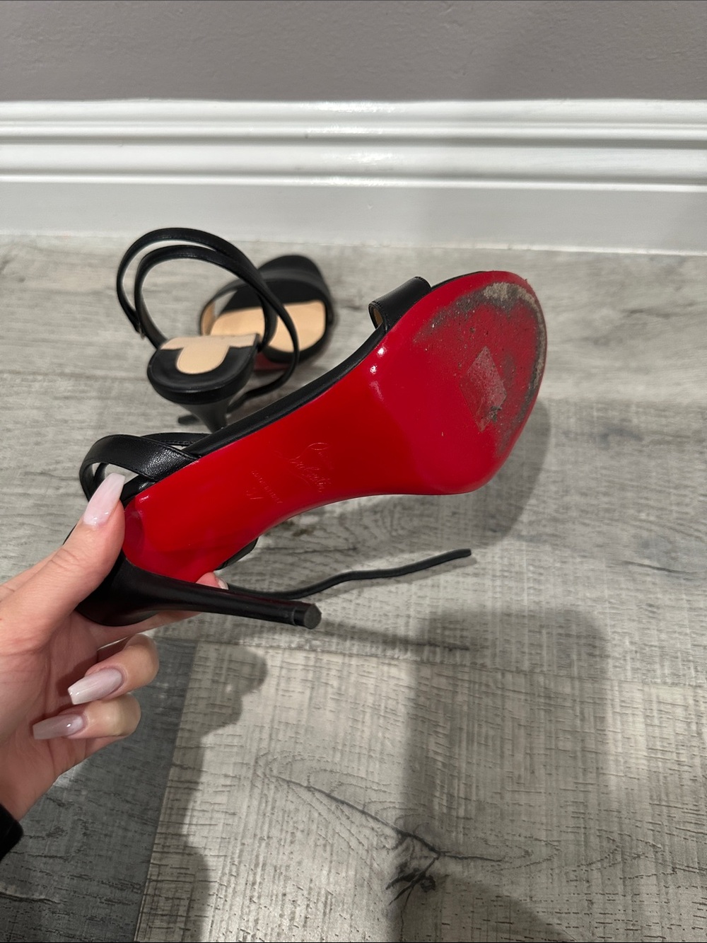 Christian Louboutin Black Strappy Leather Heels - Picture 4 of 9
